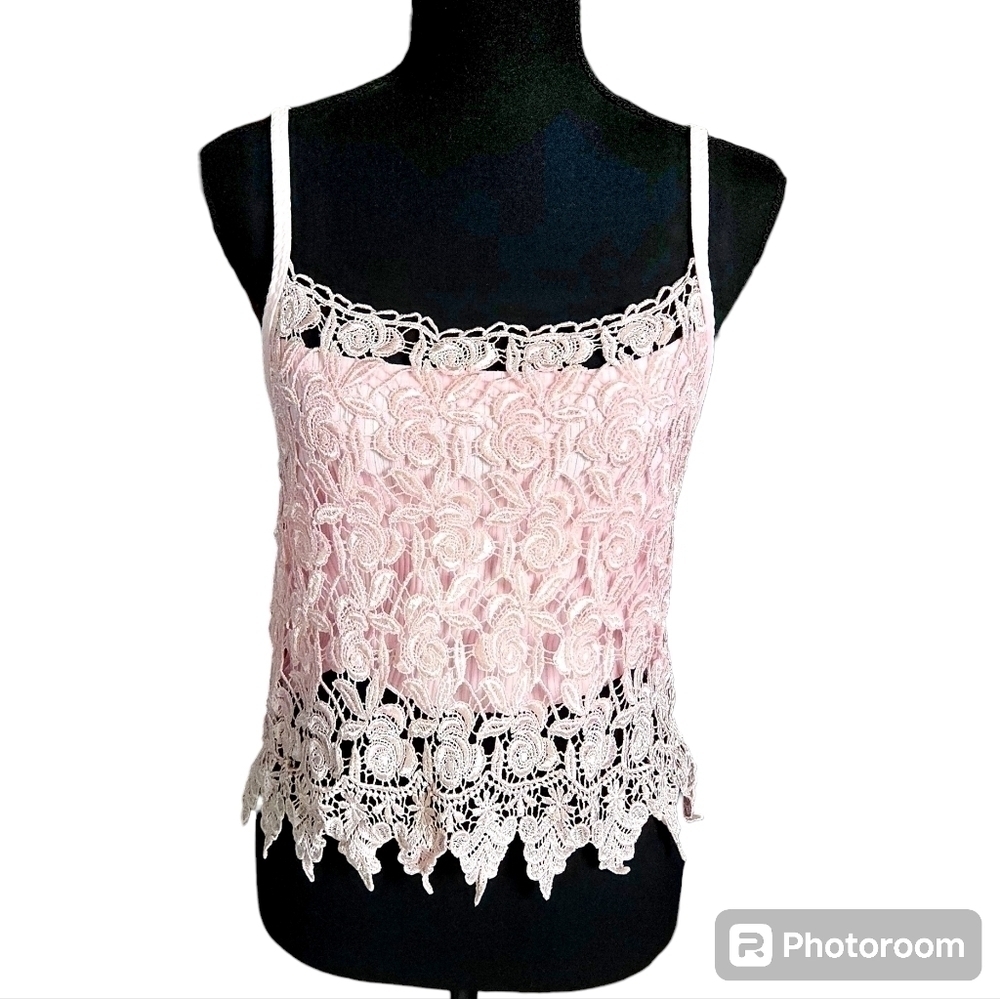 2000s J Fashion sz L Pink Lace Cropped Cami